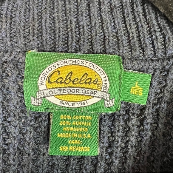 Cabelas Mens Henley Sweater Blue Crew Neck Ribbed Long Sleeve Buttons L - Picture 4 of 8